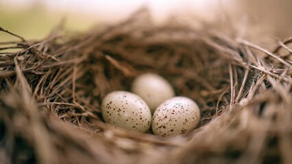 Obraz premium Speckled eggs in a cozy nest