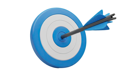 Arrow hitting bullseye on blue and white target