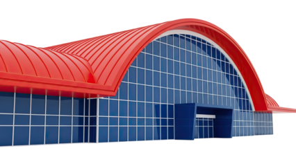 Modern Arch Roof Building with Blue Glass Facade