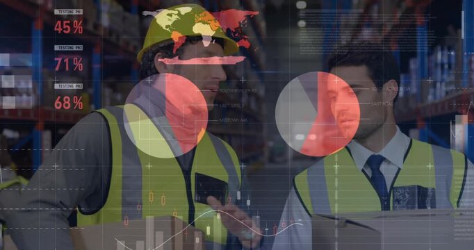 Video animates financial stats and global shipping connections.