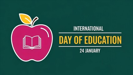 Meaningful graphic for the International Day of Education, celebrated annually on January 24th, emphasizing learning and knowledge with an apple book icon