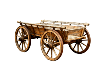 Antique Wooden Cart with Large Spoked Wheels