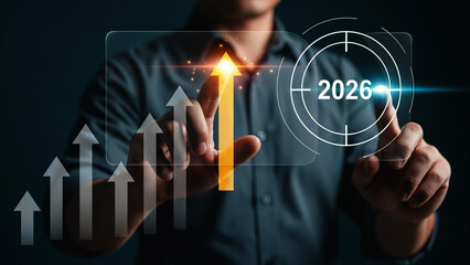 Businessman hand pressing a digital button on a virtual touchscreen interface to connect a global business network and social communication world tech concept