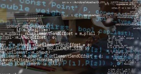 Animation of data processing over businesswoman using interactive screen - Powered by Adobe