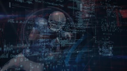 Animation of digital screen and data processing over caucasian male american football player - Powered by Adobe