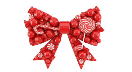 Red candy bow with lollipops and candy canes on png isolated transparent background black background