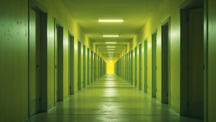 Empty Infinite Hallway Dreamlike Yellow Lighting