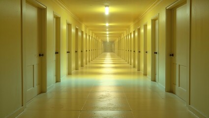 Eerie Liminal Hallway with Soft Light and Depth