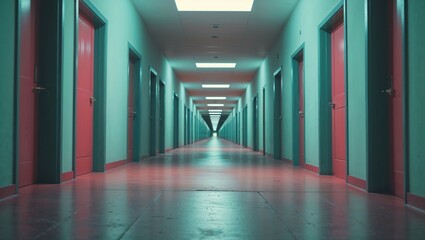 Liminal Space Endless Corridor with Identical Doors