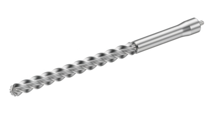 Silver metal drill bit with helical flutes on png isolated transparent background black background steel