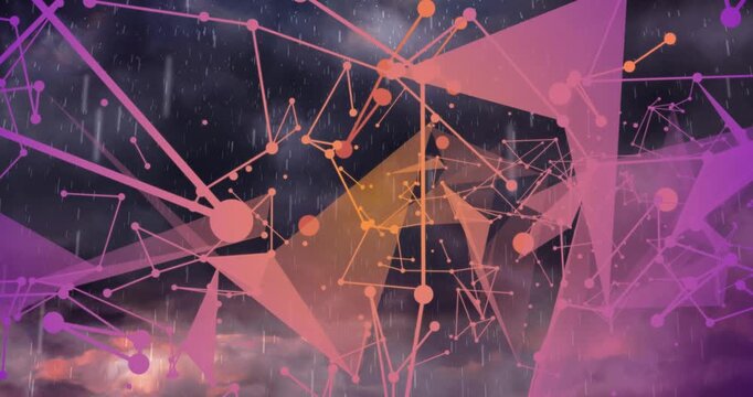 Animation of network of connections with icons over pattern and data processing