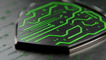 Cybersecurity Shield with Green Circuit Design