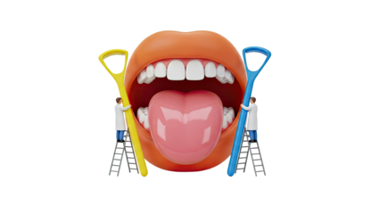 Tiny Dentists Clean Giant Tongue With Scrapers