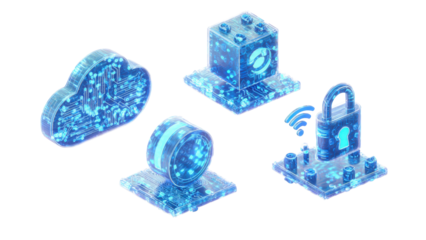 Digital technology elements, isometric view
