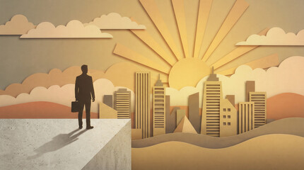 Man with Briefcase Walking on Path in Urban Sunset