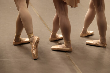 トウシューズを履いたバレエダンサーの脚