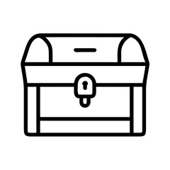 Line art treasure chest with lock and hinged lid  
