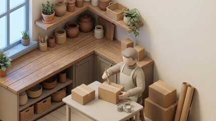 Person packaging items on a white table in a kitchen setting