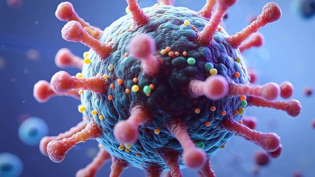 Virus cell with surface spikes