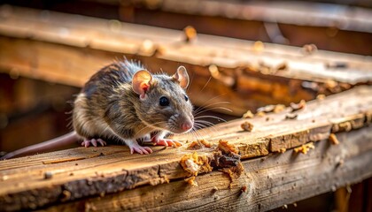 Gnawed wooden beams caused by rats