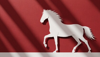 Generated imagechinese new year 2026 year of the horse concept featuring an elegant paper cut horse silhouette on a red textured background with soft shadows and copy space for festive design.

