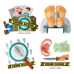 Crime Scene Investigation Icons Set. Vector Flat Illustration