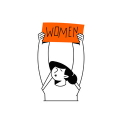 Illustration of a Woman Holding a Women's Rights Sign