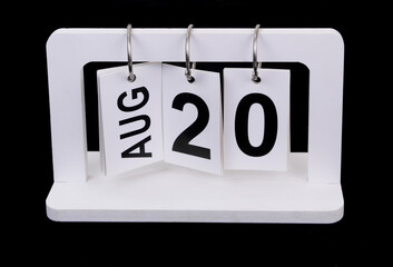 August 20 on calendar on black background