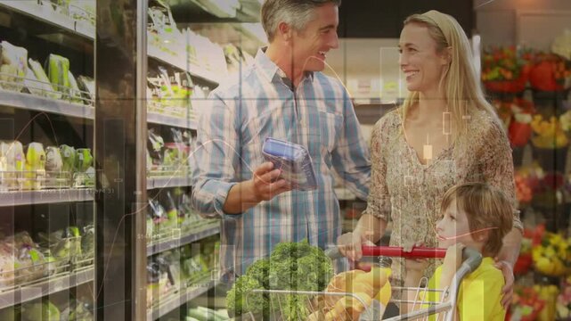 Animation of financial dat processing over couple shopping