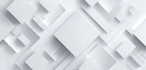 Abstract white 3D illustration with geometric shapes arranged at various angles, creating a pattern