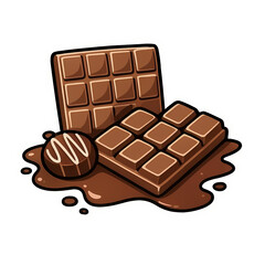 Assorted Dark Chocolate Bars and Praline Truffle on Melted Chocolate Sauce Vector Illustration isolated on transparent background
