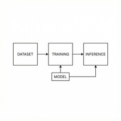 Machine learning process flowchart showing dataset, training, and inference  