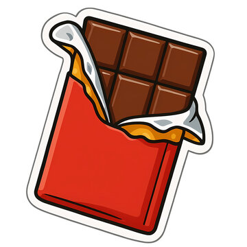 Opened Dark Chocolate Bar in Red Wrapper Sticker Vector Illustration isolated on transparent background