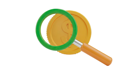 Magnifying Glass Over Gold Coin with Dollar Sign