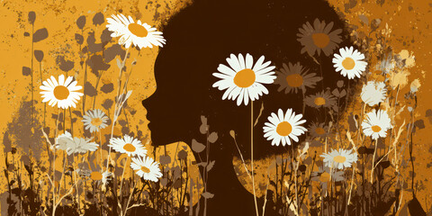 70s Floral  Silhouette Art &ndash; AI Generative