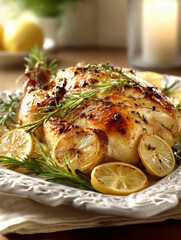 Roasted Whole Chicken with Lemon and Herbs Generative AI