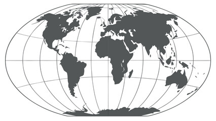 Global Connectivity: A Dark Gray Silhouette World Map on a Mollweide Projection