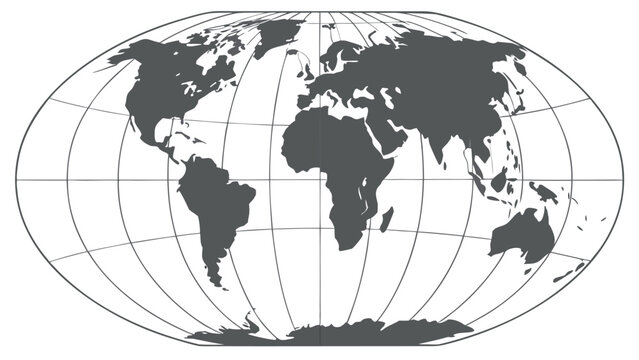 Global Connectivity: A Dark Gray Silhouette World Map on a Mollweide Projection