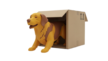 Stylized Dog Emerging from Cardboard Box