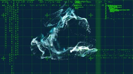 Animation of shapes with light spots over data processing on black background - Powered by Adobe