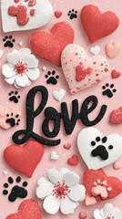 Love Hearts and Pet Paws Valentine Design &ndash; AI generative