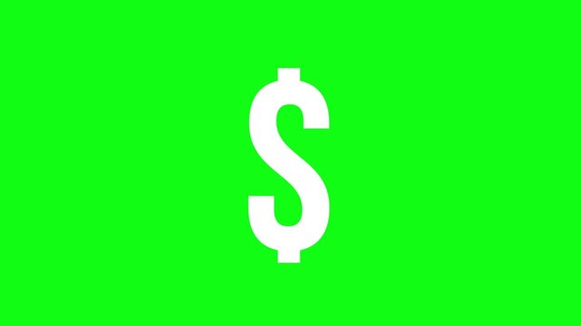 White Animated Dollar Sign on Green Screen Background | Money Symbol Loop