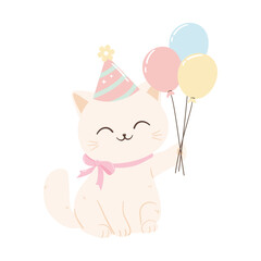Cute Cat holding balloon Illustration