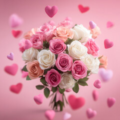 Romantic Pink Rose Bouquet Background &ndash; Generative AI