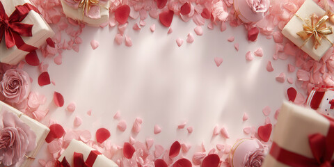 Romantic Floral Valentine Frame With Gifts &ndash; AI generative