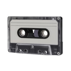 Obraz premium Transparent audio cassette tape with white label music tape isolated on a transparent background