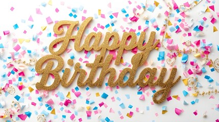 golden happy birthday lettering mixing colors background