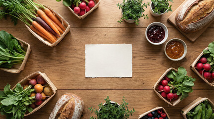 Fresh Vegetables and Bread on a Wooden Table