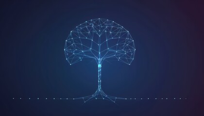 Digital Wireframe Tree Of Life Representing Neural Networks And Biological Growth
