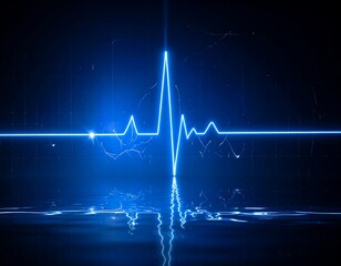 Animated blue electrocardiogram line on dark reflective background